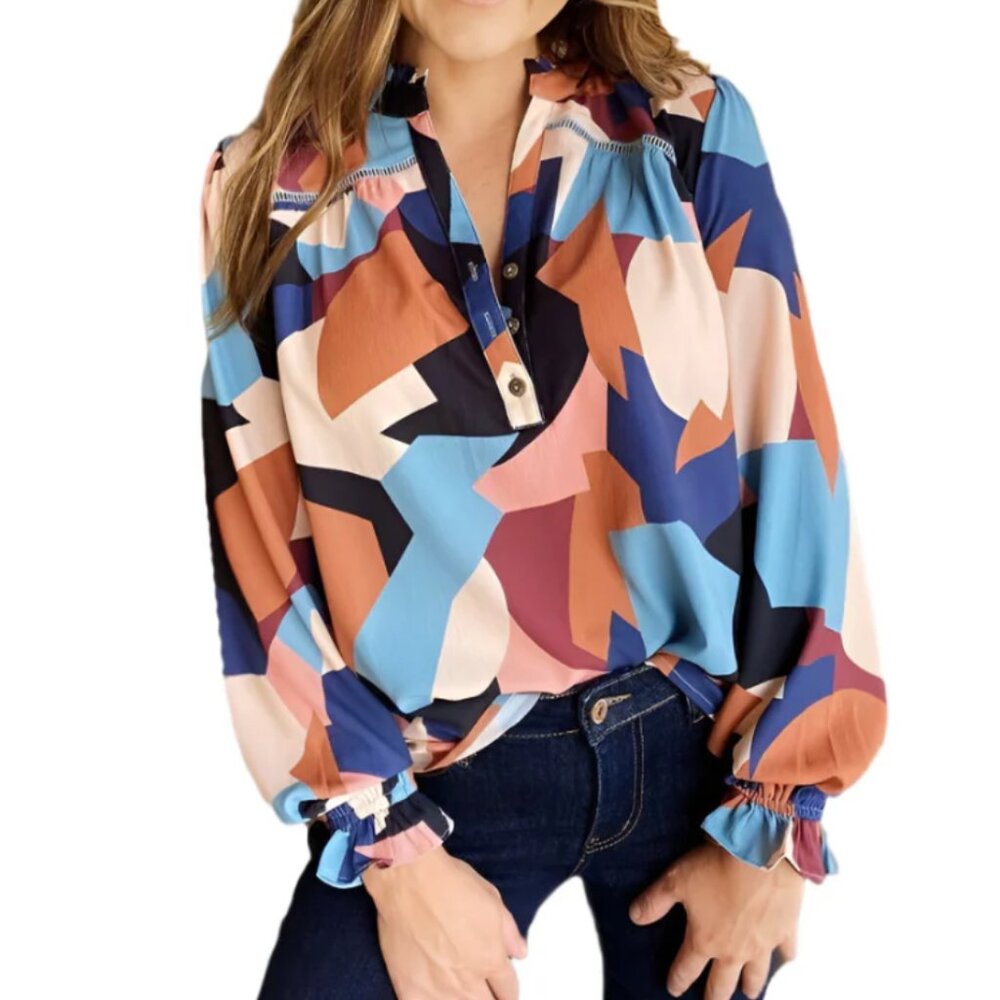 FATE geo print peasant blouse